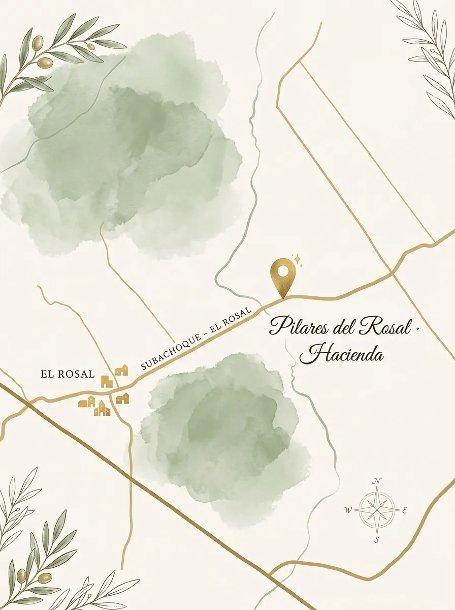 Mapa ilustrado · Pilares del Rosal, vía Subachoque–El Rosal, Cundinamarca